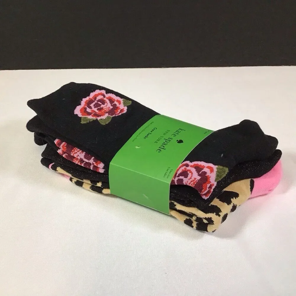 Kate Spade Head Over Heels Crew Socks 3 Pairs Women's Socks Black Size 4-10 New